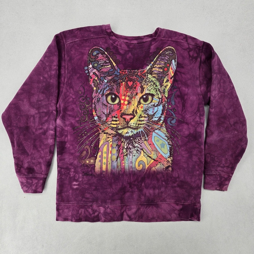 The Mountain Unisex M Sweatshirt Purple Tie Dye Psychedelic Cat Graphic Art